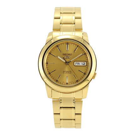 Seiko Mens Series 5 Automatic Gold Dial Watch SNKK20 38mm